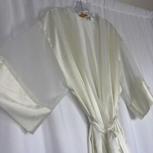 Vintage Victorias Secret Gold Label Ivory Satin Sheer Sleeve Wrap Robe One Size